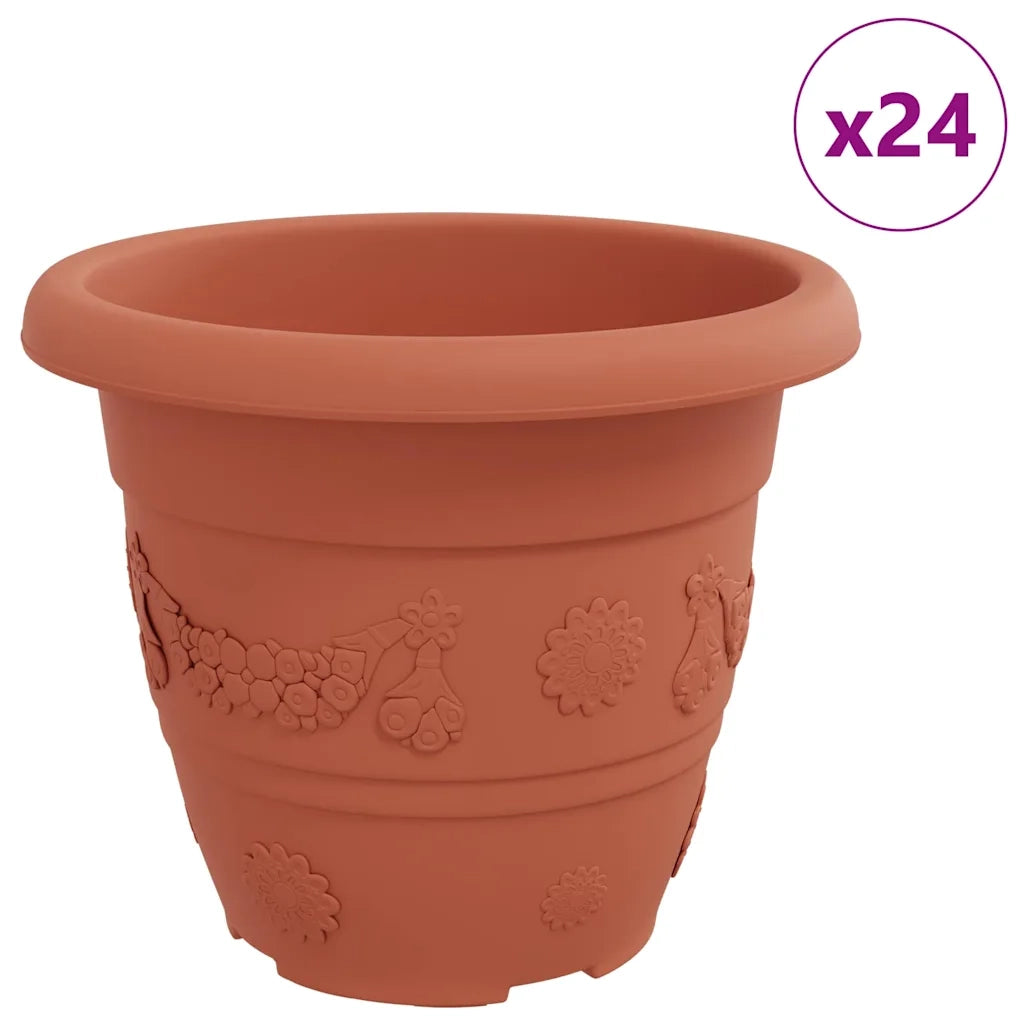 Fioriere | Cassetta per fiori | Vaso Rotondo per Fiori 24 pz Rosso Mattone ? 26 x 21.5 cm