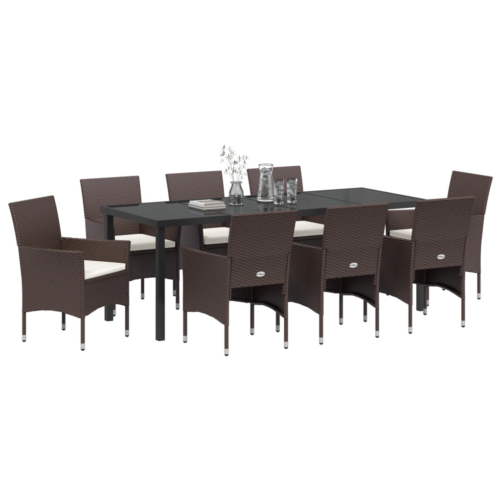 Set da Pranzo da Giardino 9 Pezzi Marrone Polyrattan
