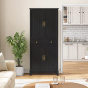 Credenza alta con ripiani regolabili, 2 cassetti e vani con ante, per cucina e soggiorno, in MDF, nero, 77 × 40 × 181 cm