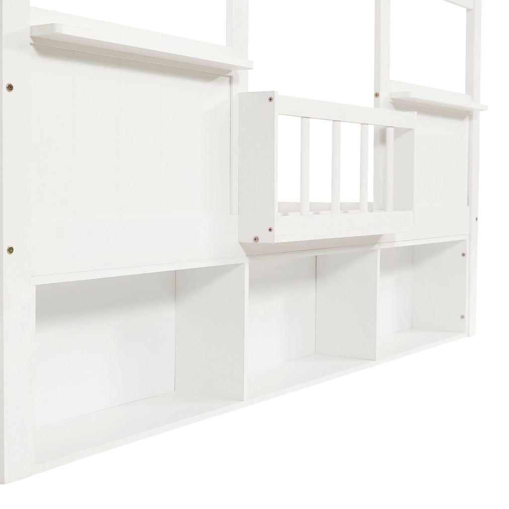 Letto a soppalco per bambini 90 × 200 cm con libreria integrata e struttura stabile, senza materasso, bianco