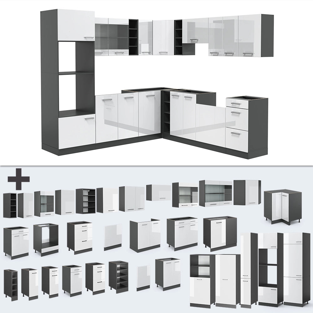 Vicco Cucina angolare completa Bianco lucido/antracite 237 x 247 cm , PL Rovere