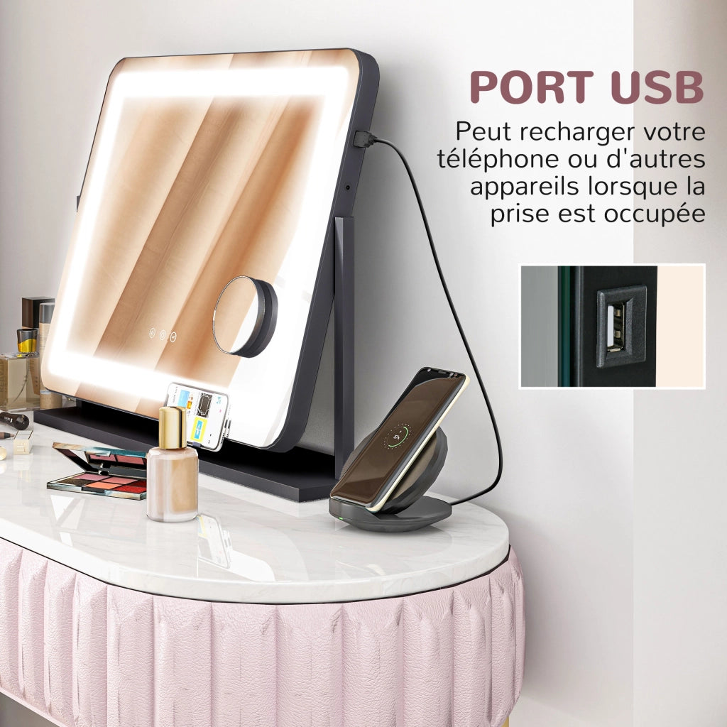 Specchio da Bagno con LED 3 Intensit¨¤ 10X ¨C zephmum ¨C Bianco 62.5x52 cm
