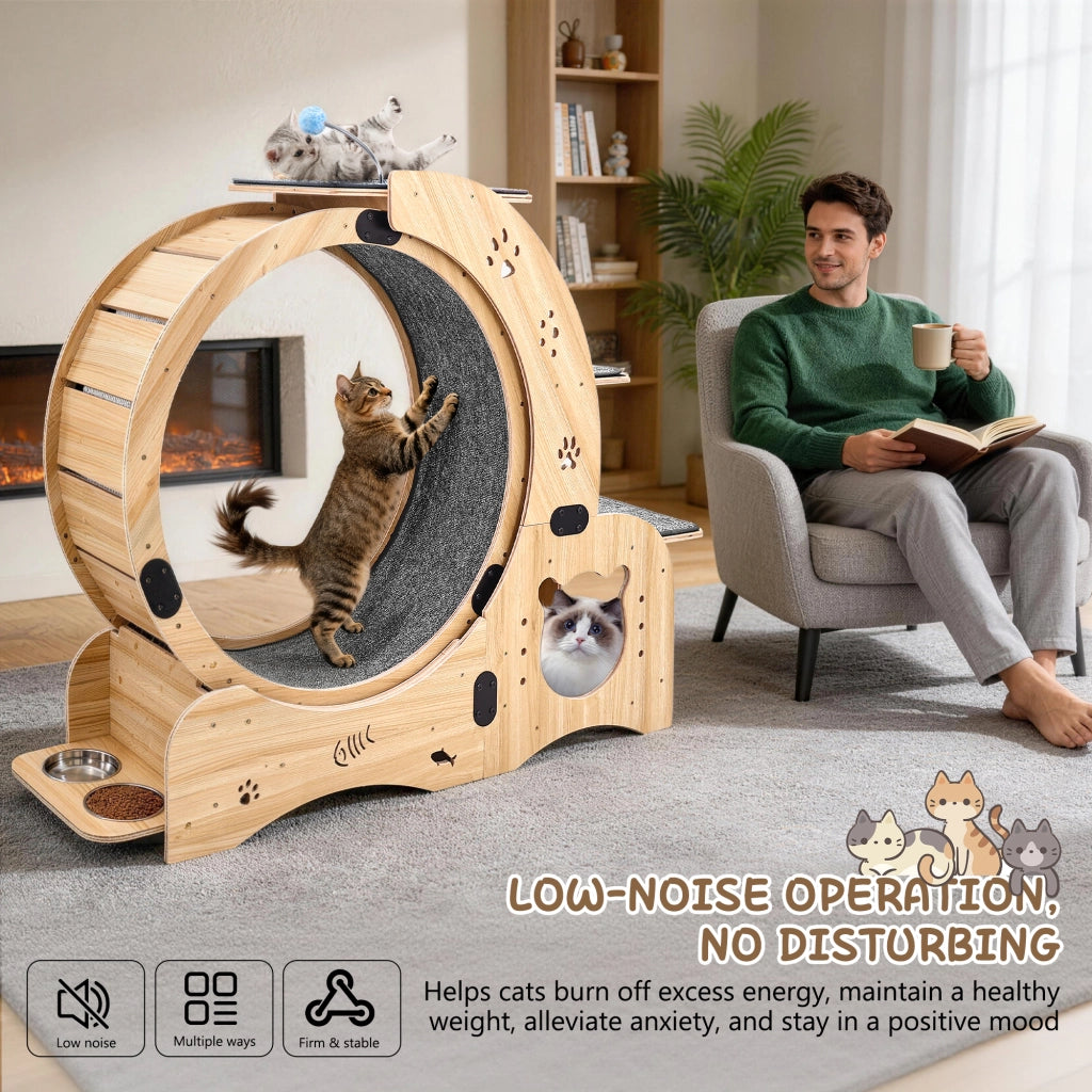 RUOTA PER GATTI 6-in-1 in legno naturale, grande, per interni