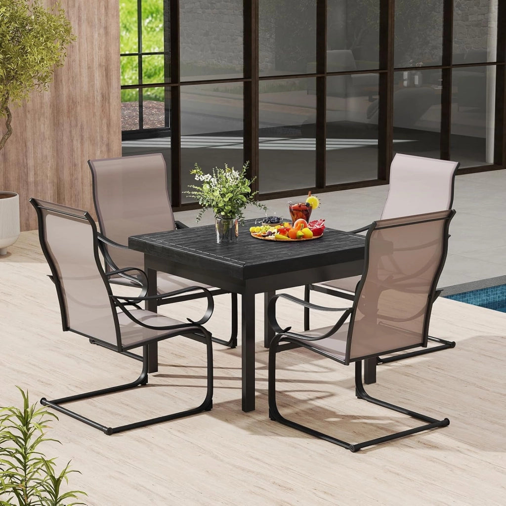 Set di 2 sedie da pranzo con gambe a forma di C, con braccioli e schienale, tessuto traspirante e struttura metallica, sedie da esterno per giarino, terrazza, patio