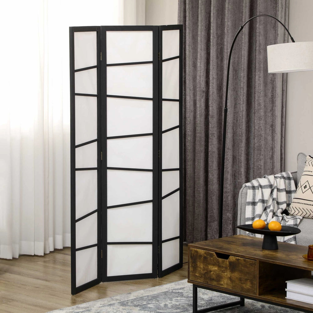 Paravento Separ¨¨ a 3 Pannelli Pieghevole in Legno, 120x170cm, Nero e Bianco