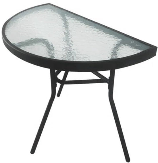Tavolo da giardino con struttura in metallo nero - Set da balcone resistente alle intemperie - Tavolo da giardino semicircolare - Foglia in vetro - 70 cm - Stile elegante - Tavolo da balcone