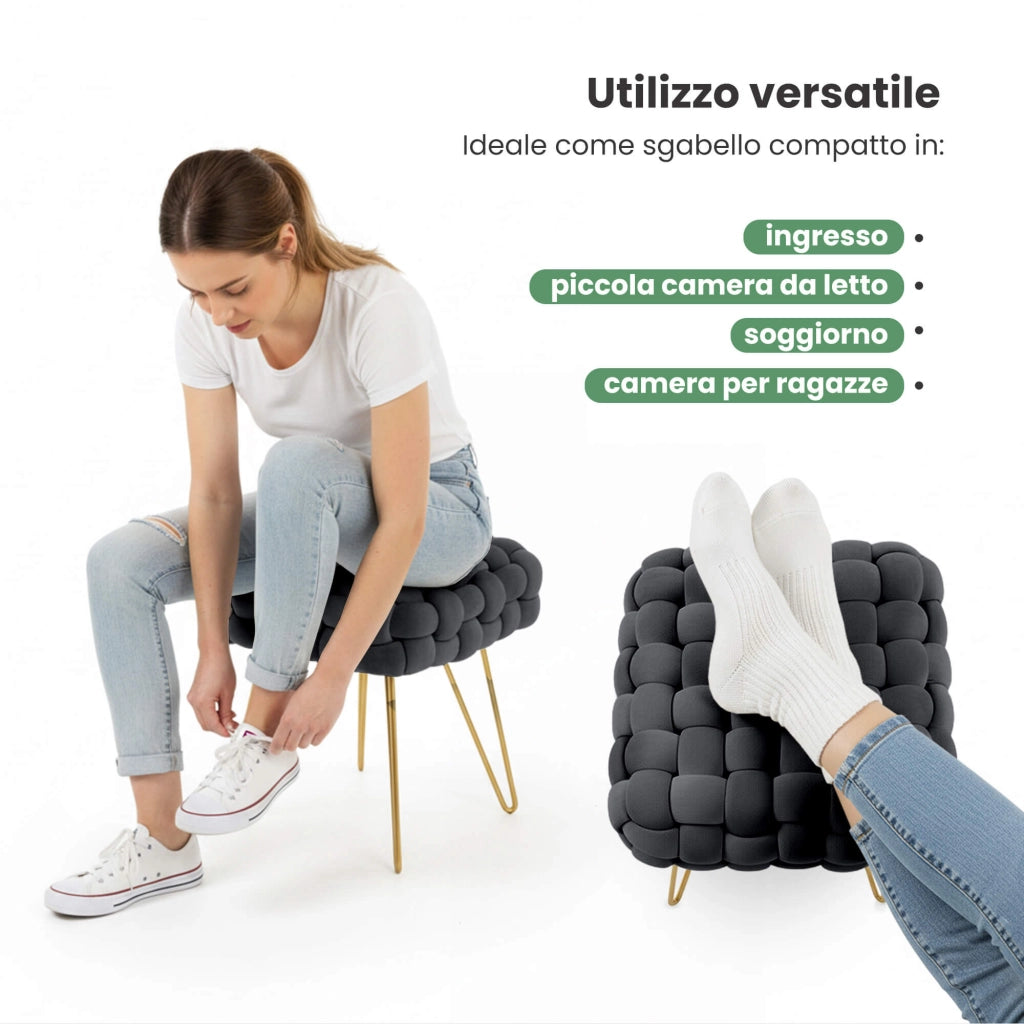 Pouf sgabello in velluto intrecciato 38 cm DOTTY Nero