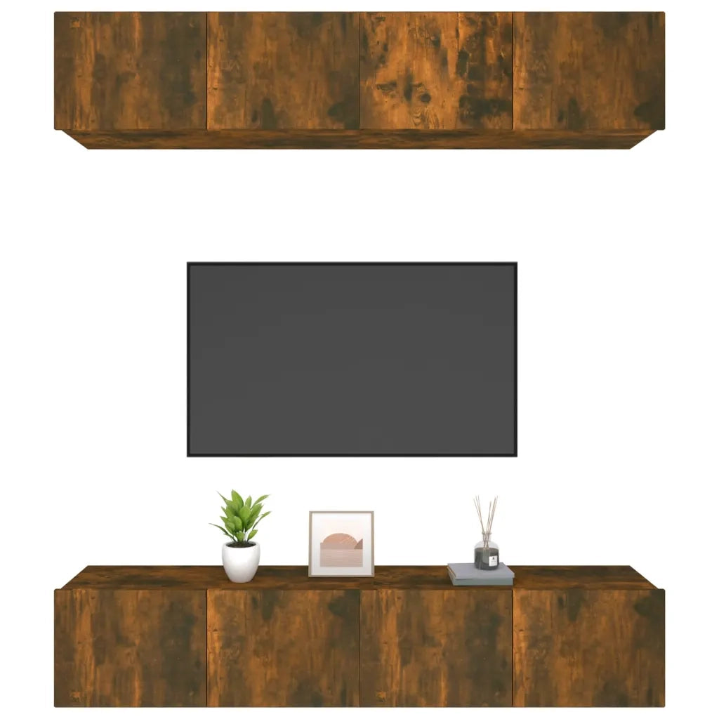 Mobili TV 4 pz Rovere Fumo 80x30x30 cm in Legno Multistrato 3114187
