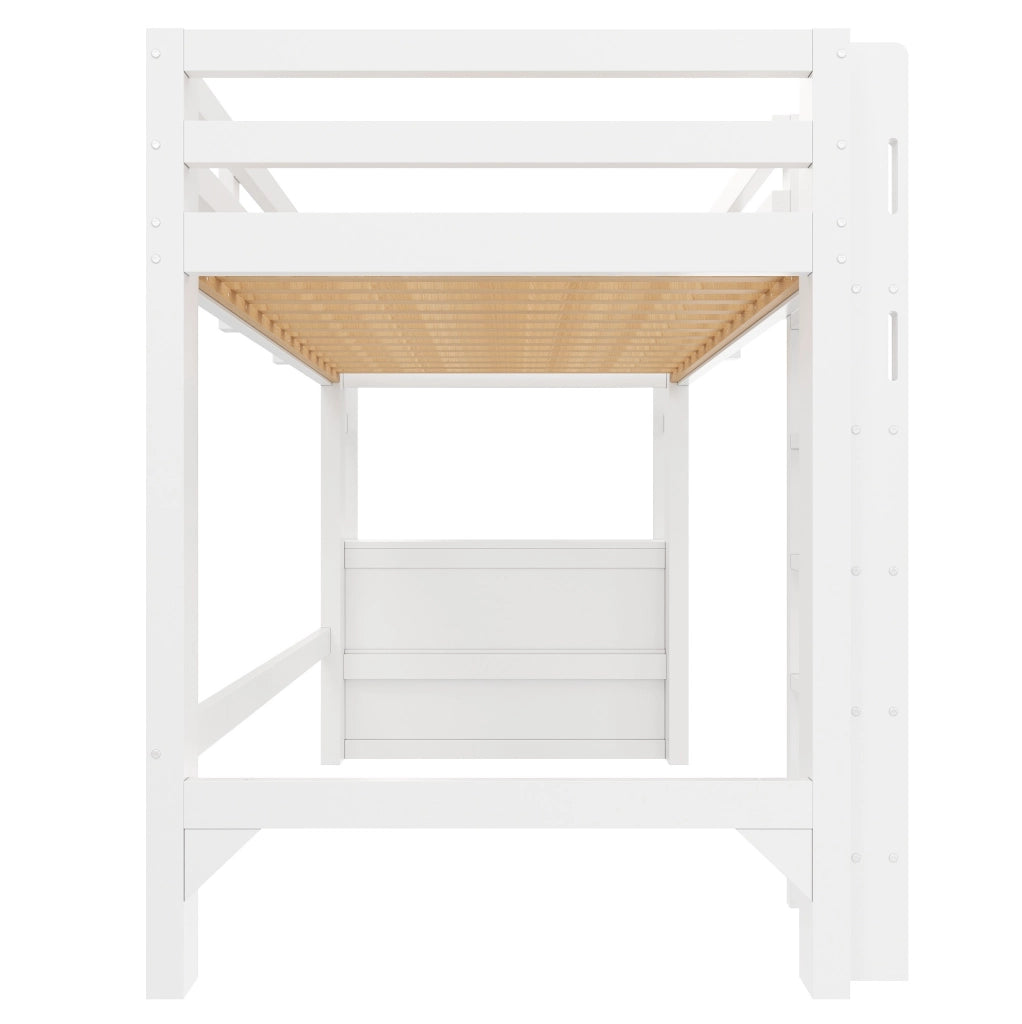 Letto a soppalco 90x200 cm bianco con LED, cassetti e ripiani