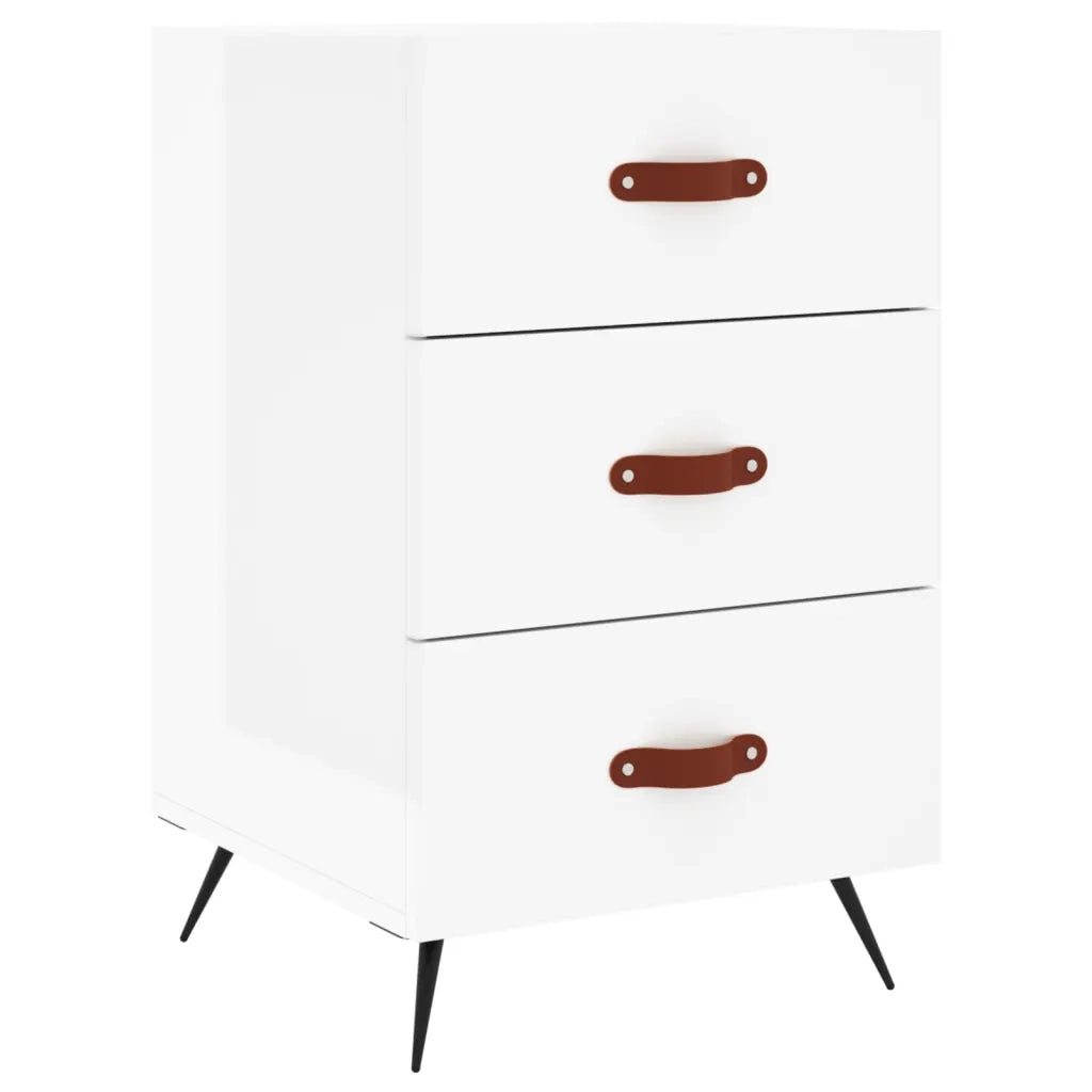Comodino | Armadio da Notte | Mobiletto da notte Bianco Lucido 40x40x66 cm in Legno Multistrato