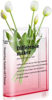 Vaso di vetro acrilico trasparente per libri con decorazione personalizzabile, vaso decorativo trasparente per fiori, decorazione per libreria, articoli unici per gli appassionati di libri, regalo motivante, rosa