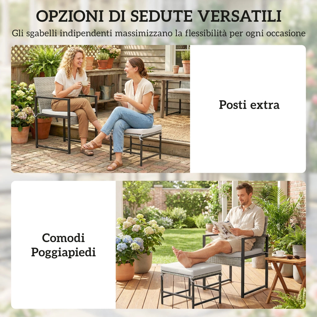 Set Tavolo e Sedie da Pranzo per Esterno 11 Pezzi ¨C zephmum ¨C Grigio, Polyrattan, 6 Poltrone 4 Pouf