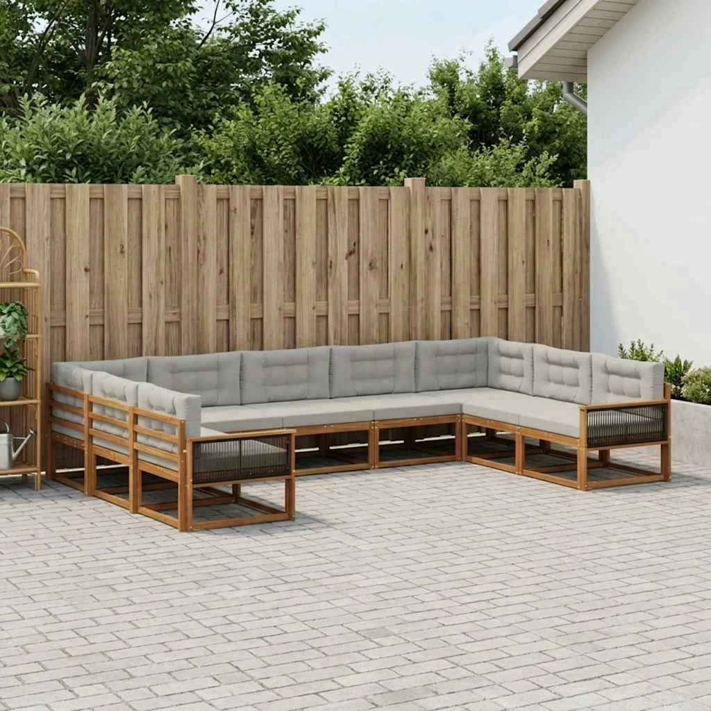 Set di divani da esterno 9 pz Naturale e Grigio Chiaro 3382884