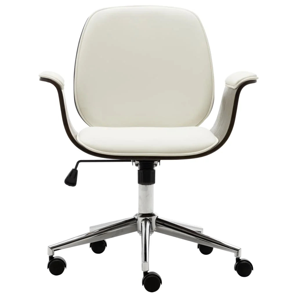 Sedia poltrona computer seduta da ufficio studio legno curvato e similpelle bianca 02_0023985