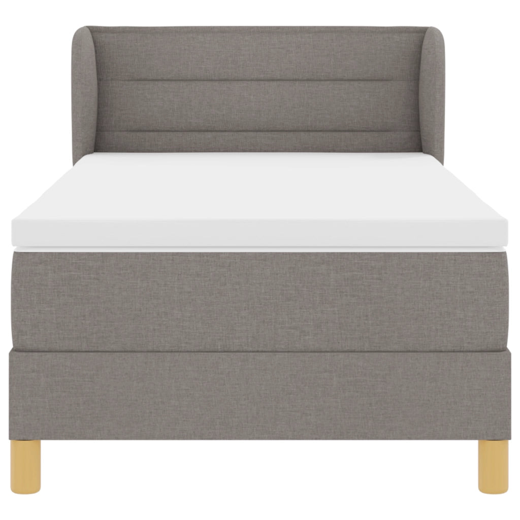 Letto Box Spring con Materasso in Tortora, 90x190 cm, Tessuto