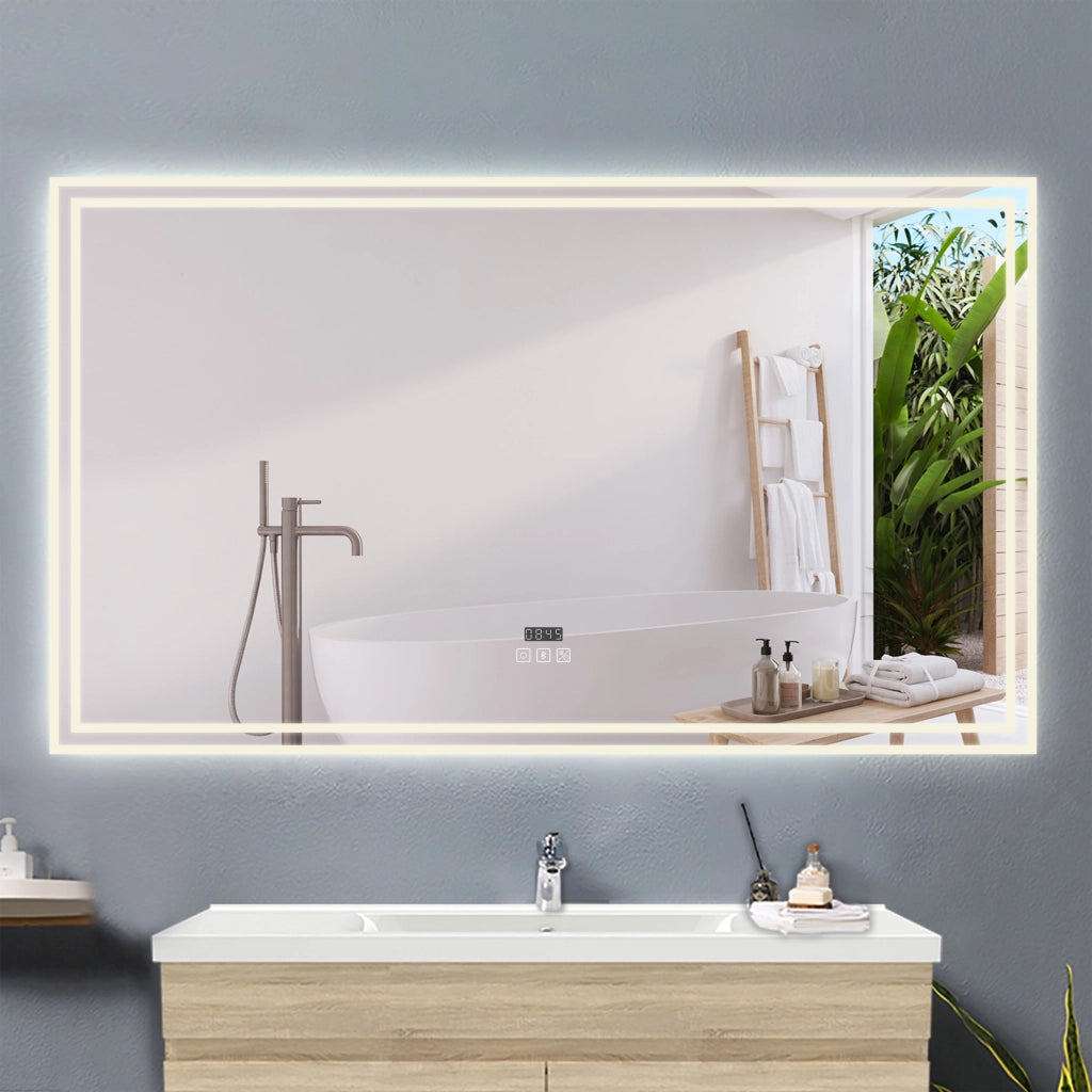 AICA IT Specchio Bagno Rettangolare Da LED 160×80cm, Antiappannamento, Bluetooth, 3 Temperature Colore
