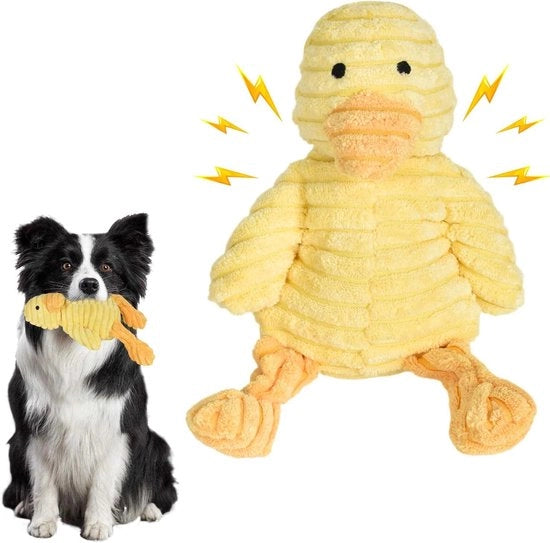 Giocattolo per cani in peluche - Giocattolo per mordere per cuccioli - Anatra gialla - Adatto per cani piccoli, medi e grandi