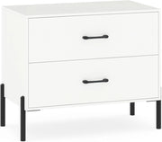Comodino, piccolo comò con 2 cassetti, comodino in legno con gambe in metallo, protezione antiribaltamento, tavolino salvaspazio con spazio per corridoio, soggiorno, camera da letto, 71 x 41 x