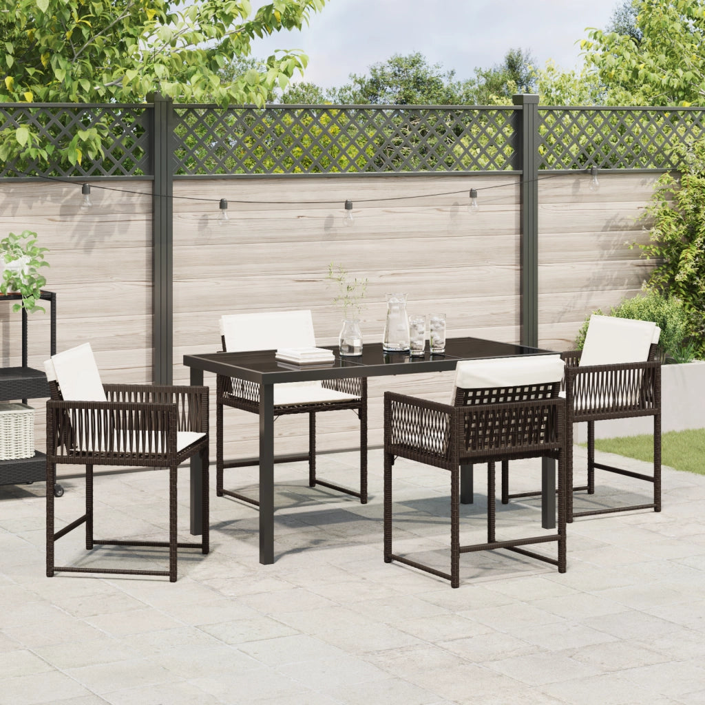 Set da Pranzo da Giardino 5 Pezzi con Cuscini Marrone Polyrattan