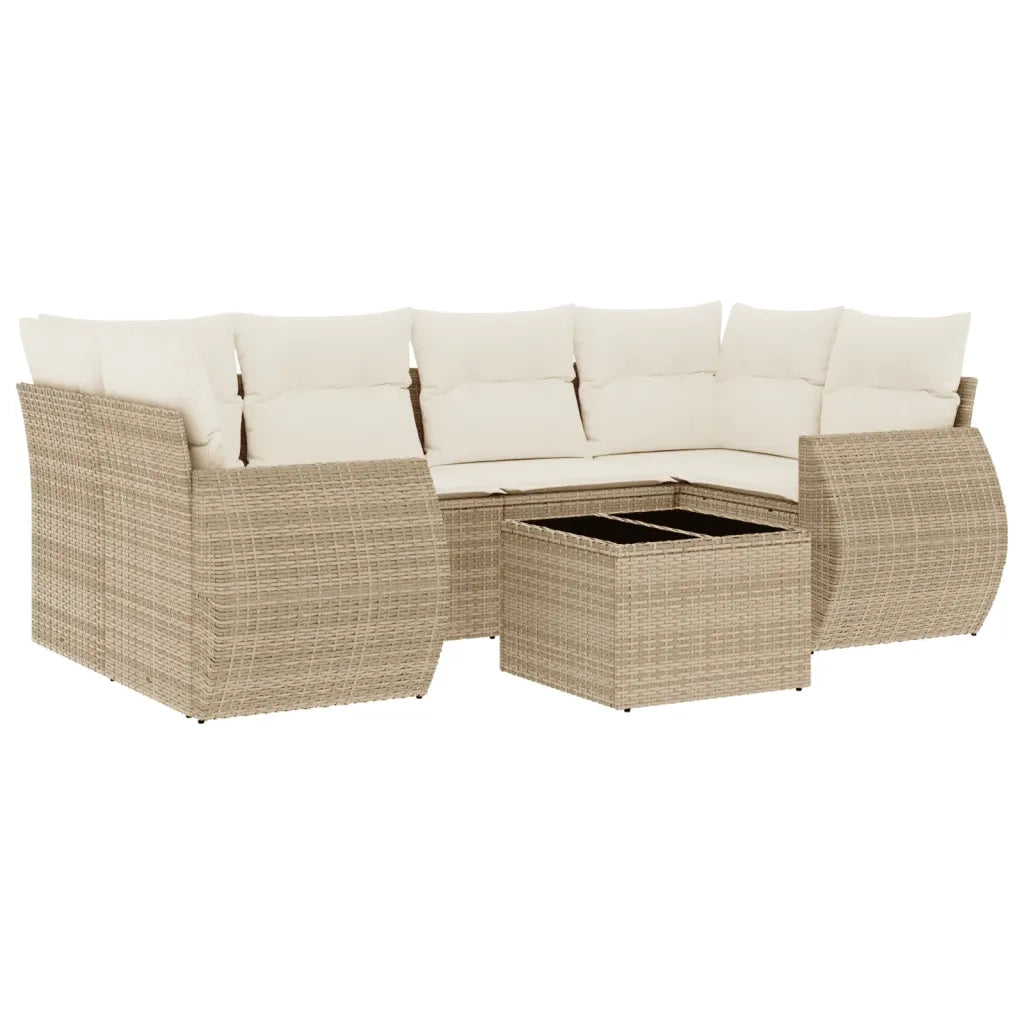 Set Divani da Giardino 7 pz con Cuscini Beige in Polyrattan 3221117