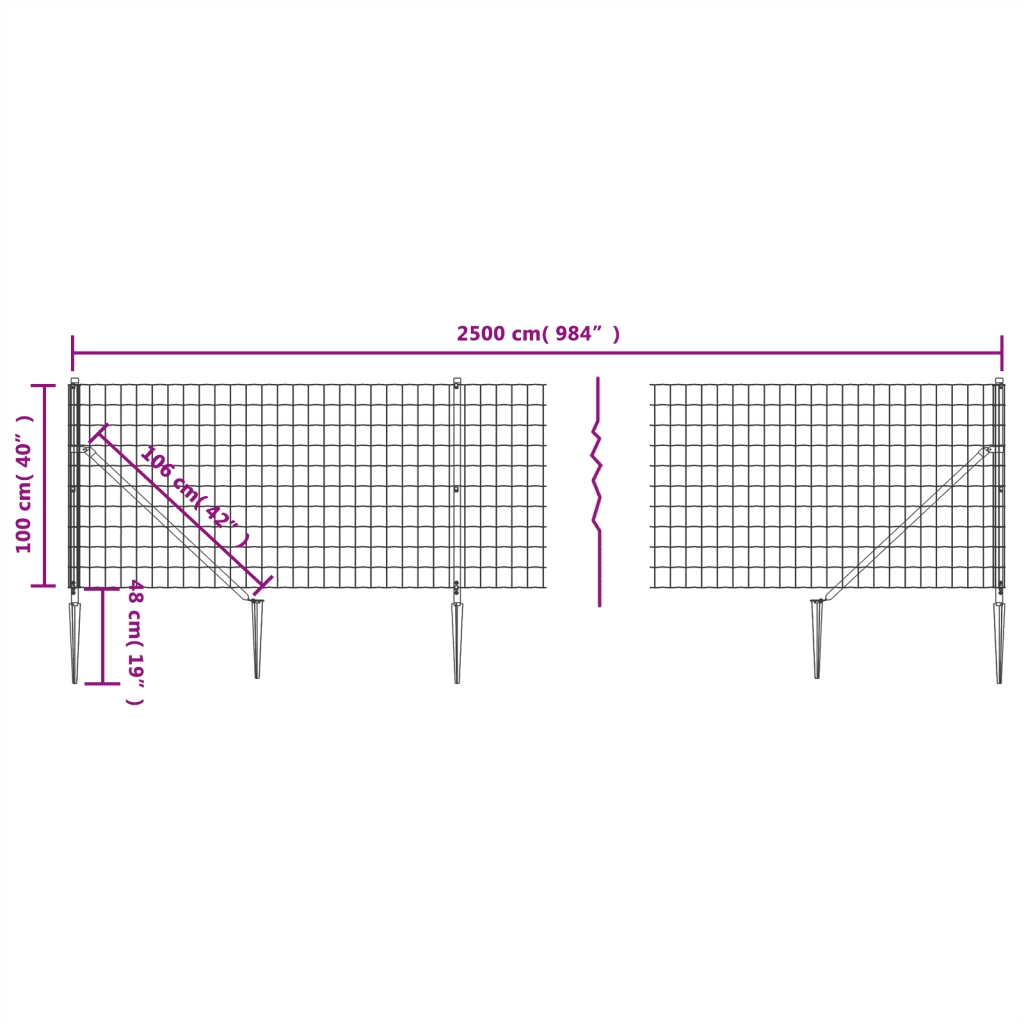 Recinzione Metallica con Picchetti Ancoraggio Antracite 1x25 m