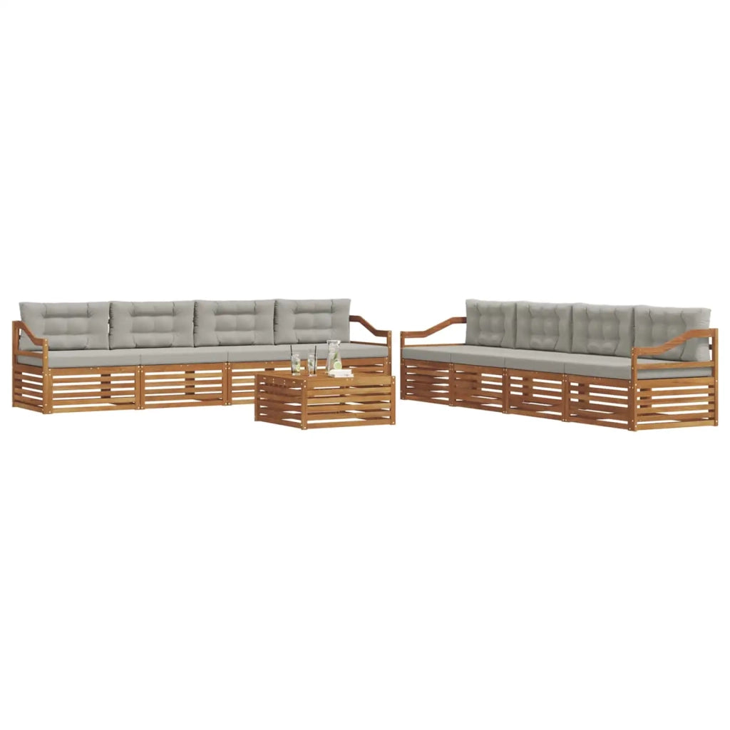 Set di divani da esterno 9 pcs Grigio Naturale e Chiaro