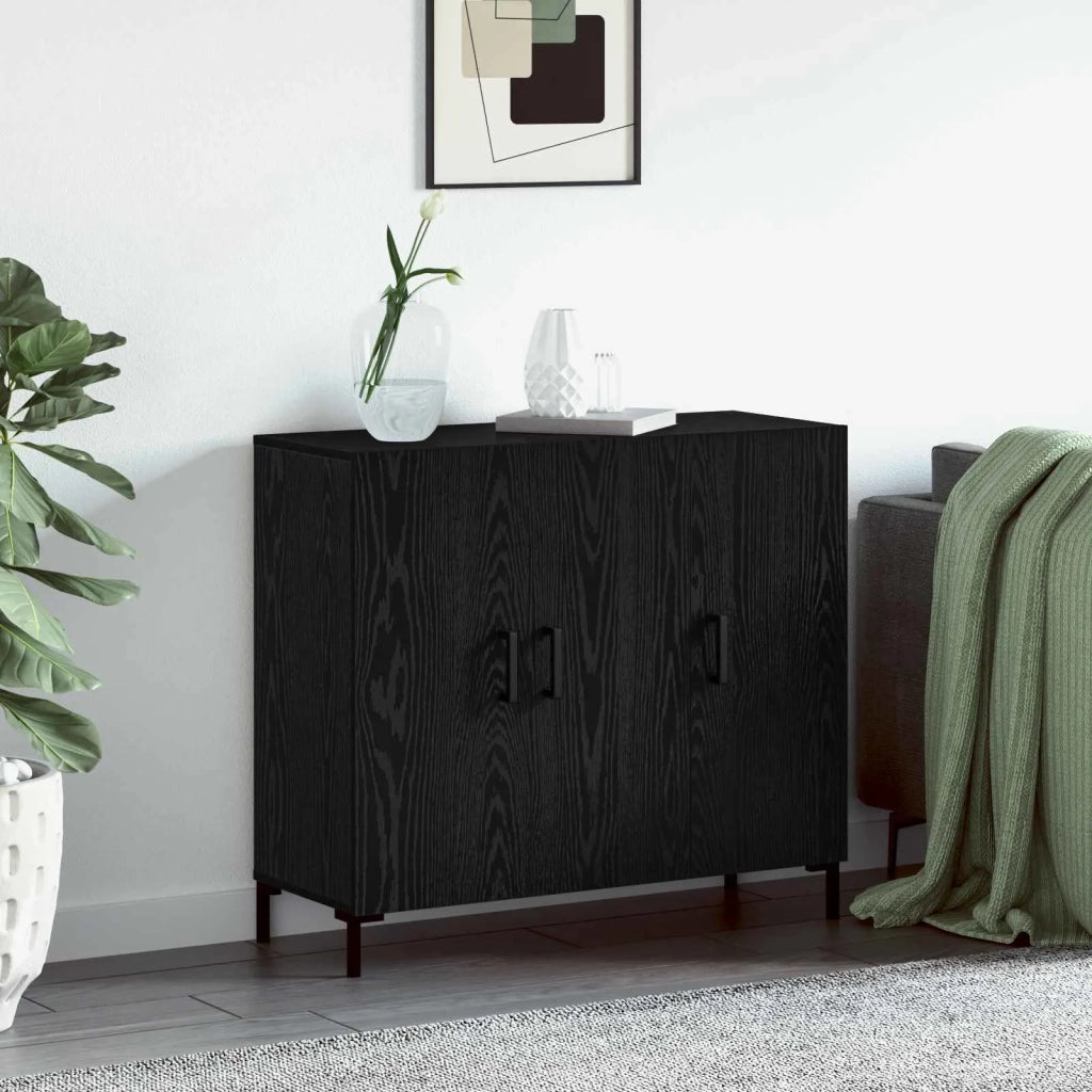 Credenza Rovere Nero 90 x 34 x 80 cm Legno multistrato 879585