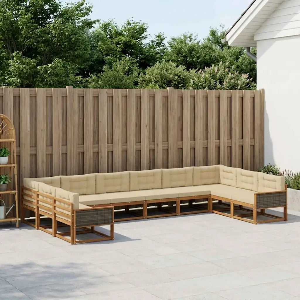 Set di divani da esterno con cuscino 10 pcs Naturale e Beige 3382921
