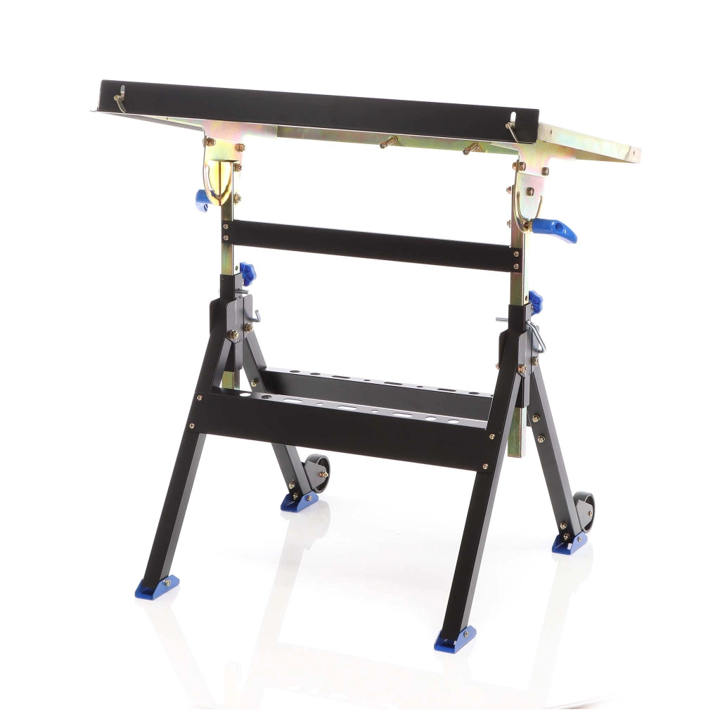 Banco saldatura pieghevole max 150 kg, carrello regolabile in altezza 735-860 mm, inclinabile fino a 90°