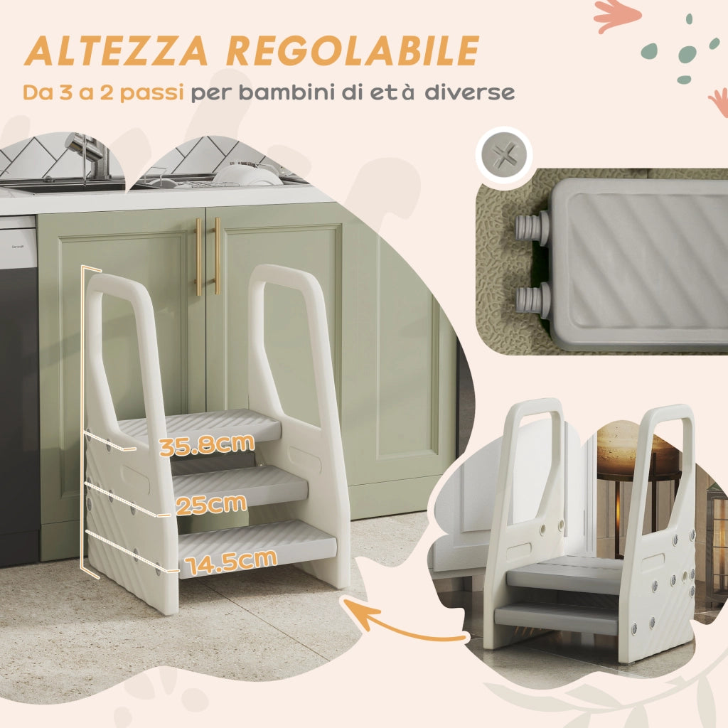 Sgabello Bambini 3 Gradini ¨C Minimal ¨C Grigio Bianco 43x42x65.5 cm