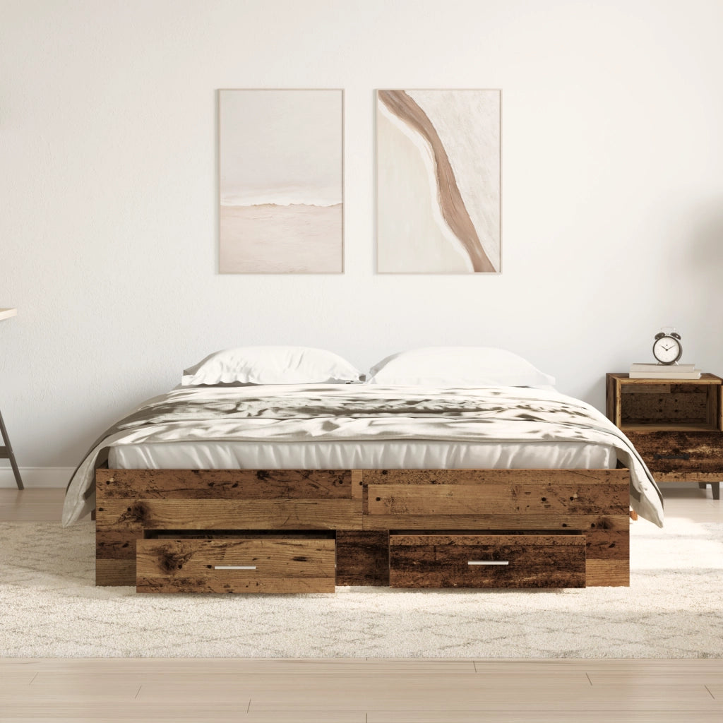 Struttura Letto con Cassetti Legno Invecchiato 135x190 cm Legno Ingegnerizzato