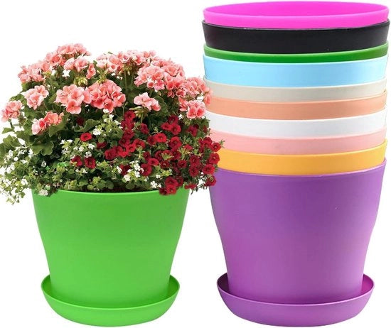 Set di vasi in plastica colorati per piante di cactus piccole - set da 10 pezzi con coperchi - 10cm
