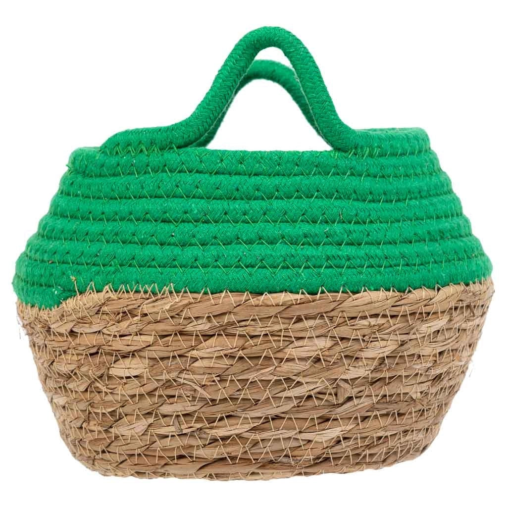 Cesto in fibra naturale e cotone verde d18x13/16,5h