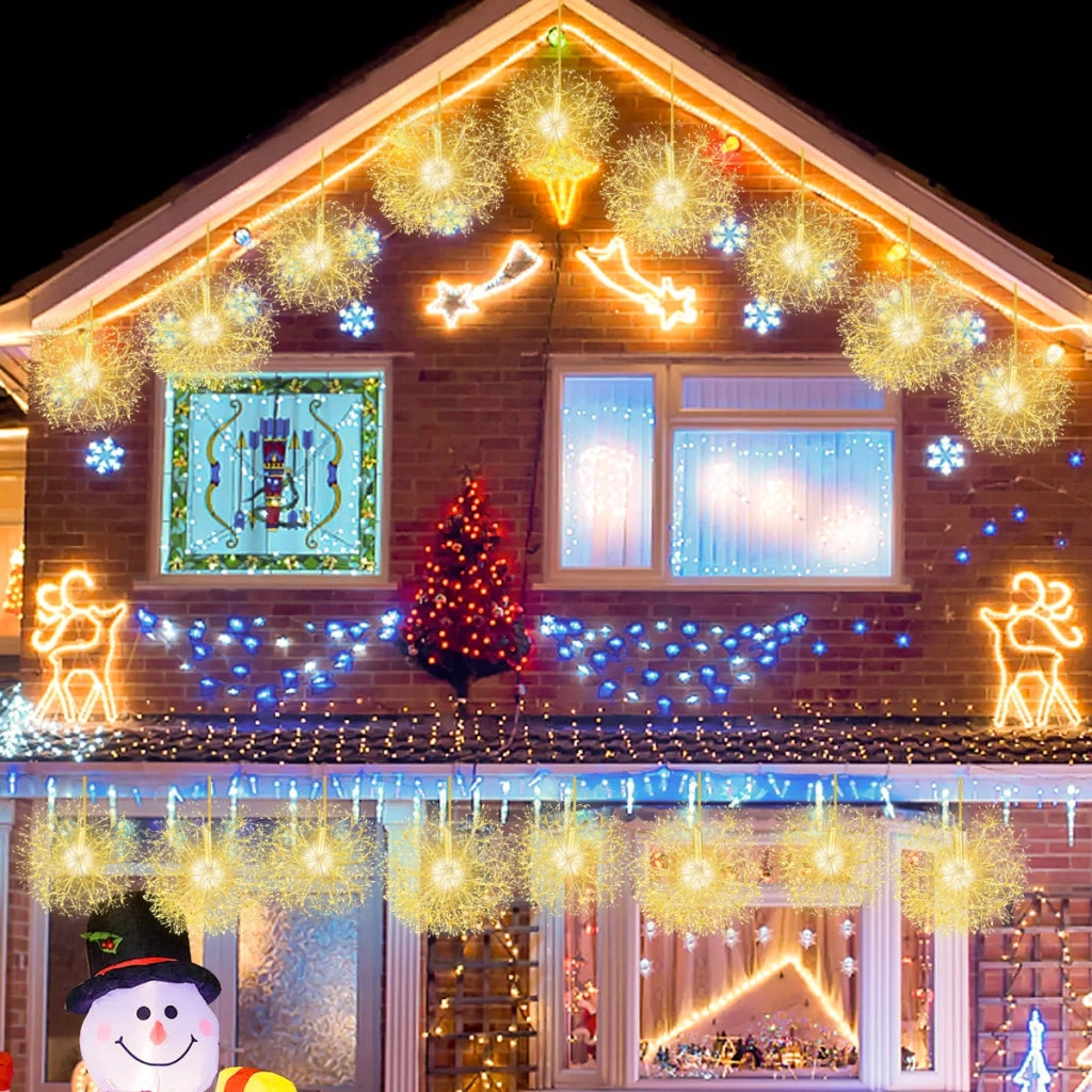 2 Pezzi di luce a dente di leone appesa da 54 e 44cm, Ornamenti illuminati di natale con 1488 LED bianchi caldi-Alberi di Natale