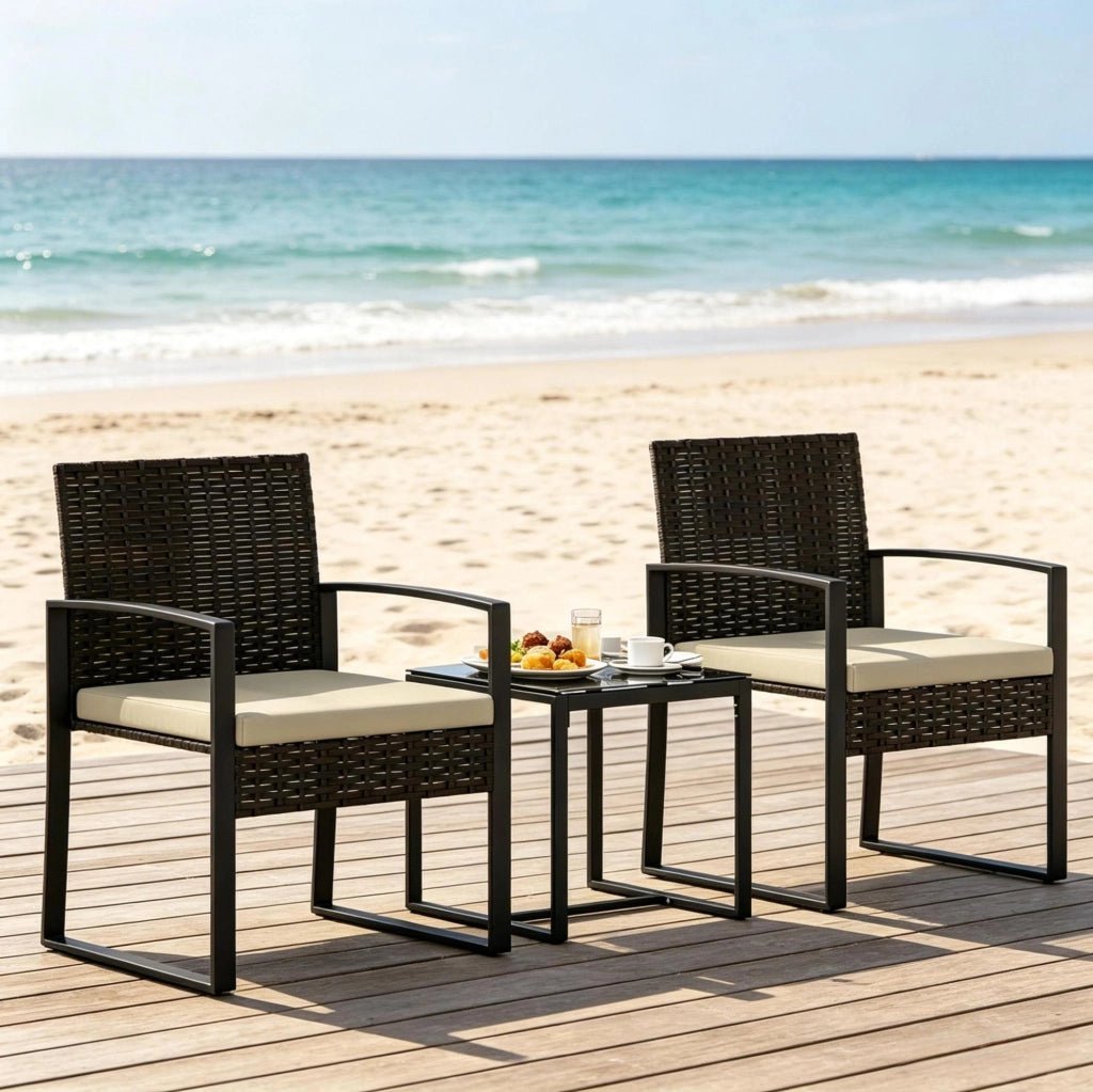 Set da giardino con tavolino e 2 sedie in rattan PE e acciaio