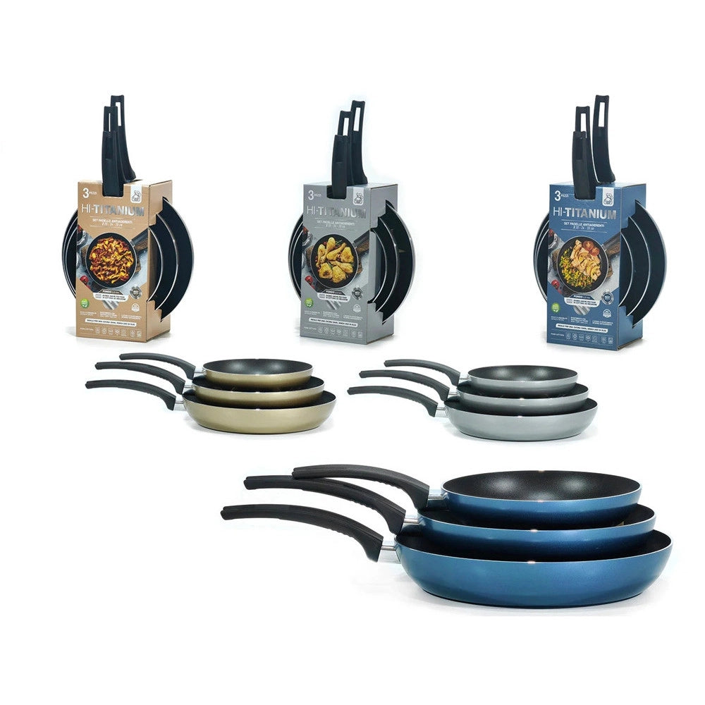 Trade Shop - Set 3pz Padelle Antiaderenti In Alluminio Hi-titanium ⌀20/24/28cm Piano Cottura Induzione -