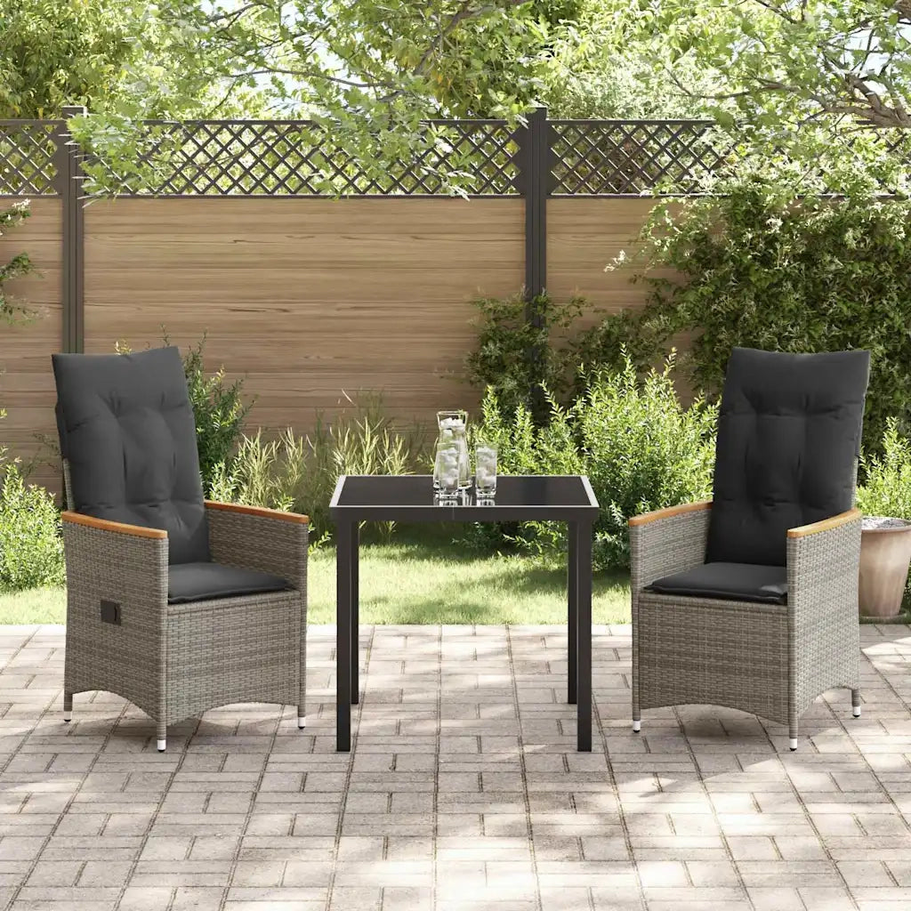 Set da Pranzo per Giardino con cuscino 3 pcs Grigio polyrattan