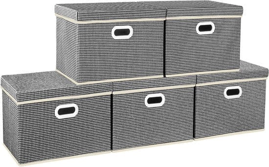 Opacchi stivatori con coperchio, grandi contenitori per armadio, stanza dei bambini, cassetti con coperchio per l'organizzazione di casa e ufficio, 5 pezzi, nero