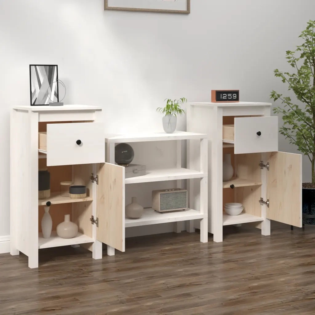 Credenze 2 pz | Madia | Buffet da pranzo | Armadio da pranzo Bianche 40x35x80 cm in Legno Massello di Pino