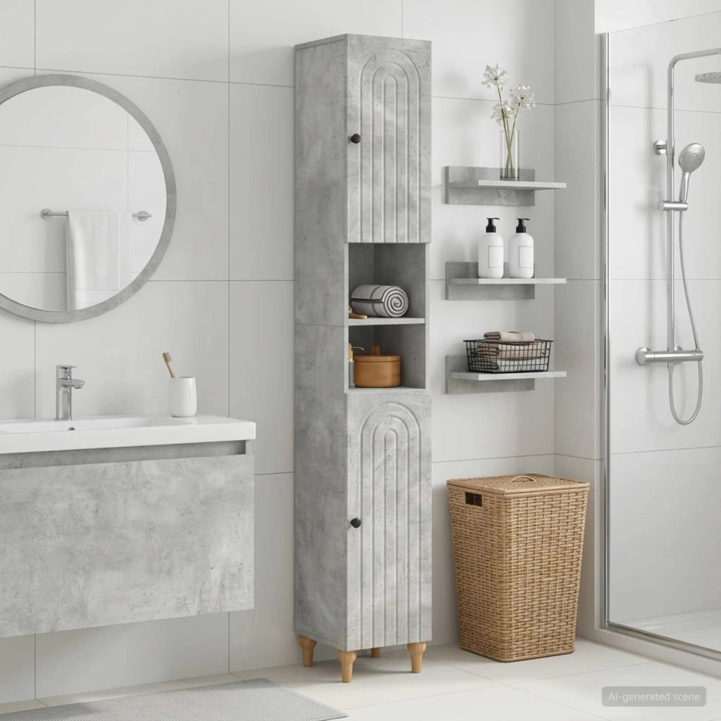 Armadio da Bagno con Ripiano Aperto ALKMAAR Grigio Cemento 896158