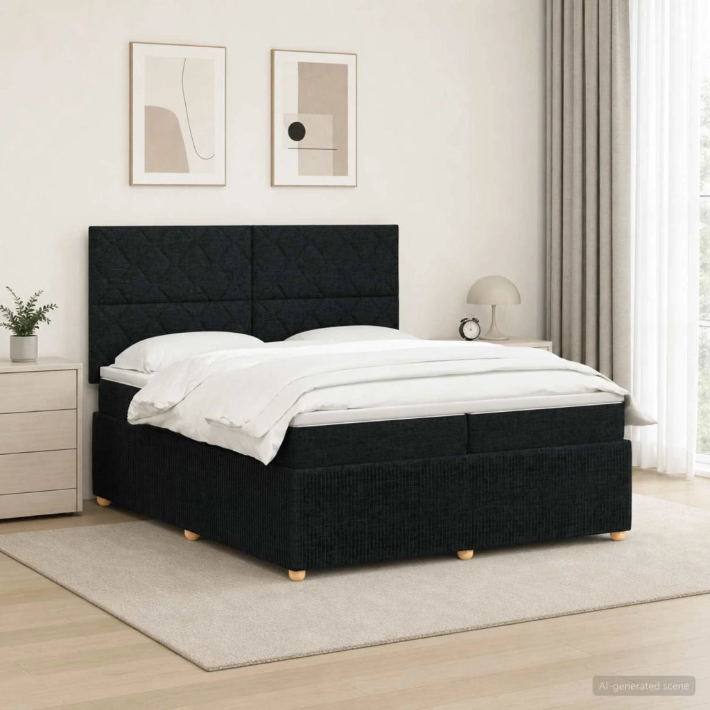 Letto Box Spring LED con Materasso Nero 200 x 200 cm Tessuto 3455946