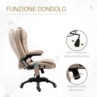 Poltrona da Ufficio Massaggiante con Altezza Regolabile, 6 Punti di Massaggio e Riscaldamento, Beige