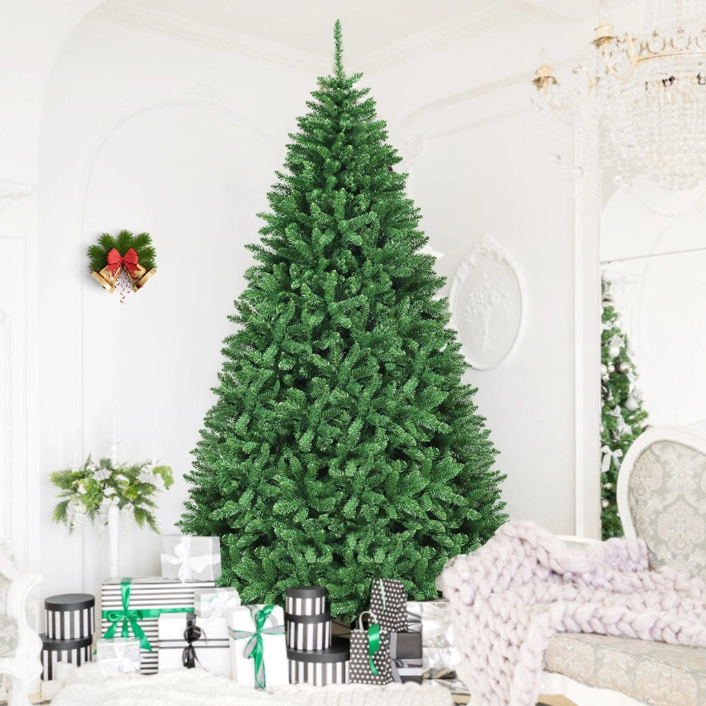 Albero di Natale 275 cm non illuminato, Abete artificiale con base pieghevole di metallo, Verde