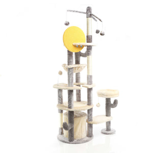 Fudajo Albero tiragraffi per gatti grigio chiaro 172 cm con casetta amaca e palline