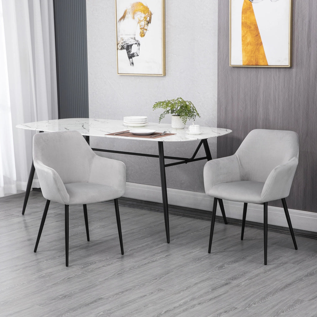 Sedia da pranzo set da 2 con schienale e braccioli imbottiti moderno gambe in acciaio grigio chiaro 54 × 57 × 80 cm
