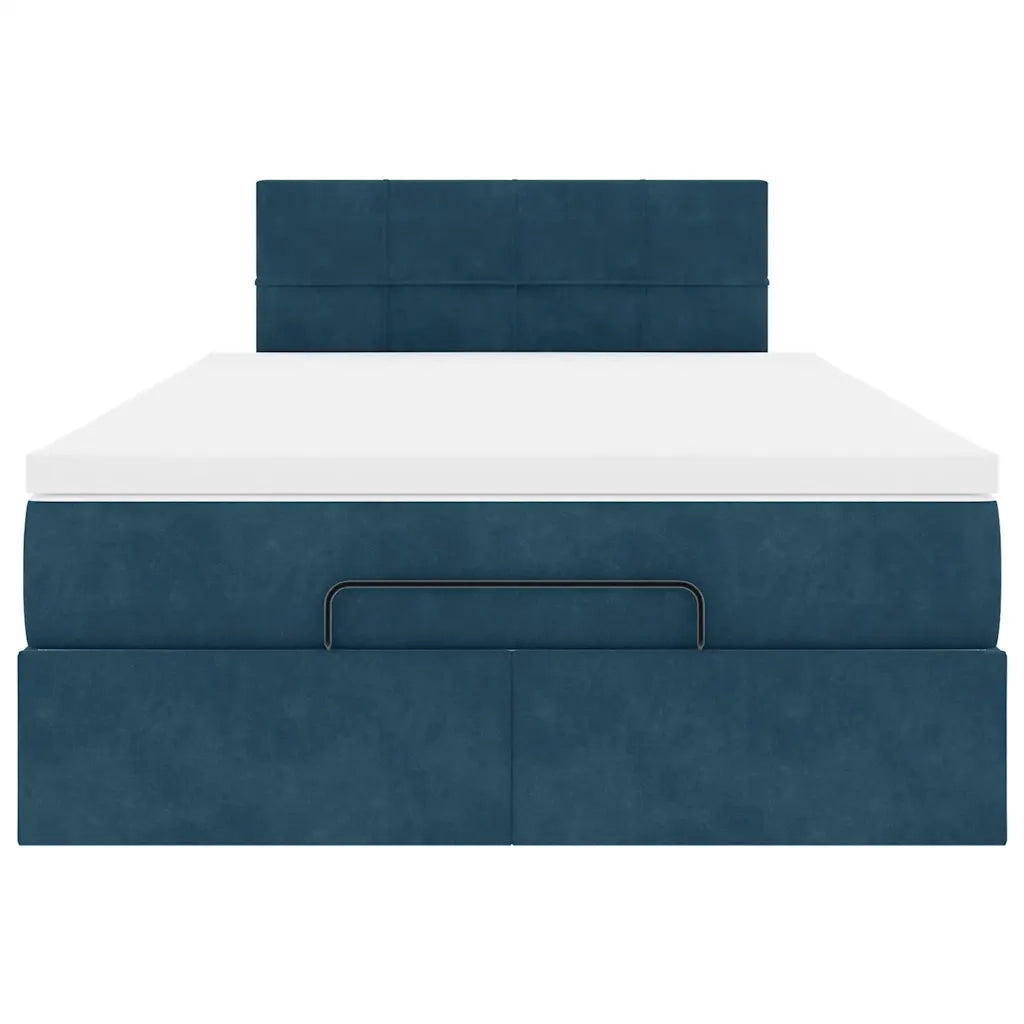 Struttura Letto Pouf con Materasso Blu Scuro 120x200 cm Velluto
