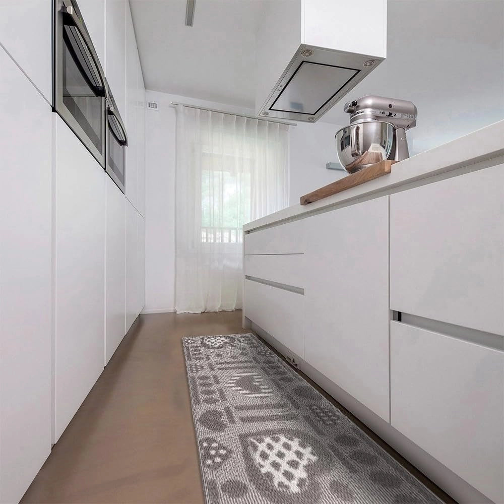 Tappeto Cucina Antiscivolo Cuori 3D Lavabile Moderno Assorbente Grigio 50x75 cm