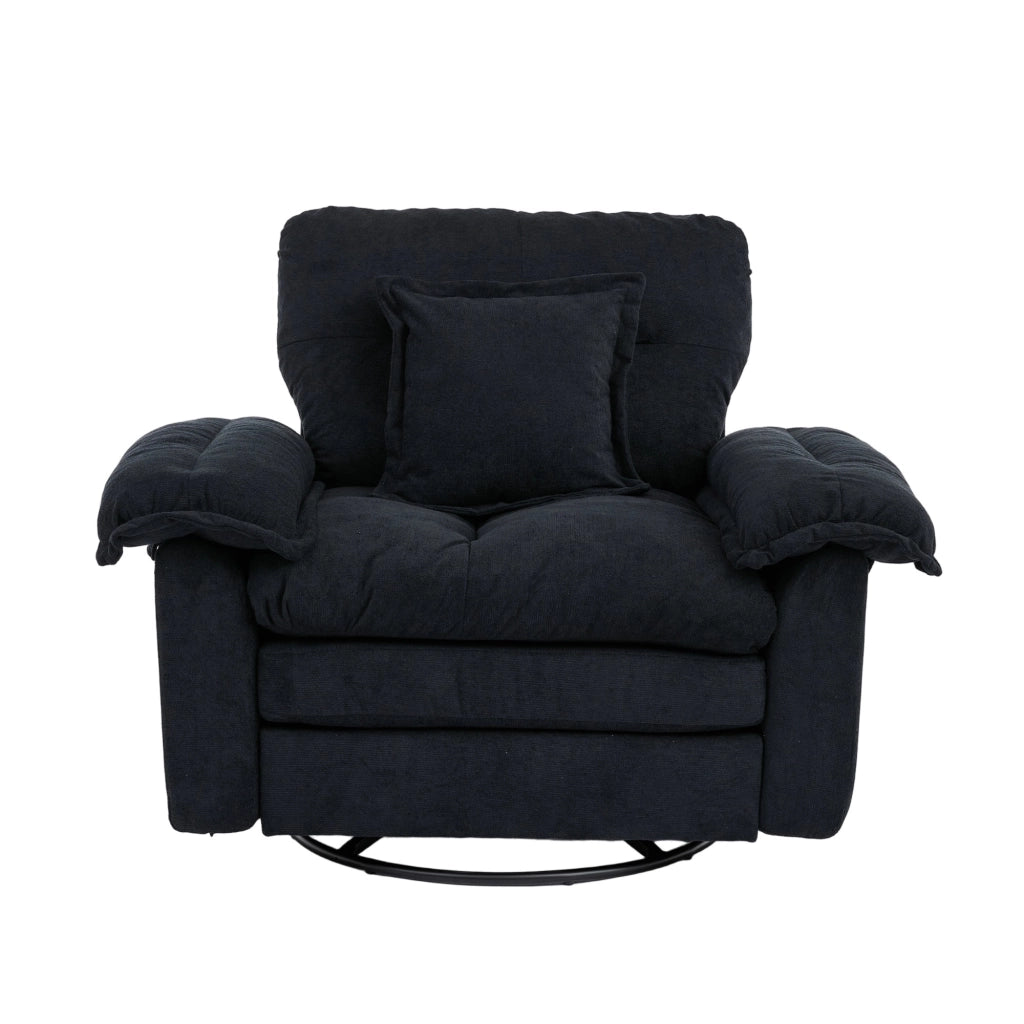 Poltrona girevole a 360° con cuscino di supporto in ciniglia nera