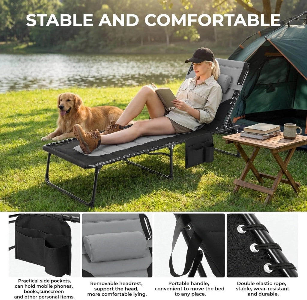 Set di 2 Sdraio da Giardino XXL Pieghevoli, 199×66×35 cm – Lettino Prendisole con Schienale Regolabile a 5 Posizioni, Sdraio da Esterno Extra Large fino a 150 kg, Sdraio Pieghevole