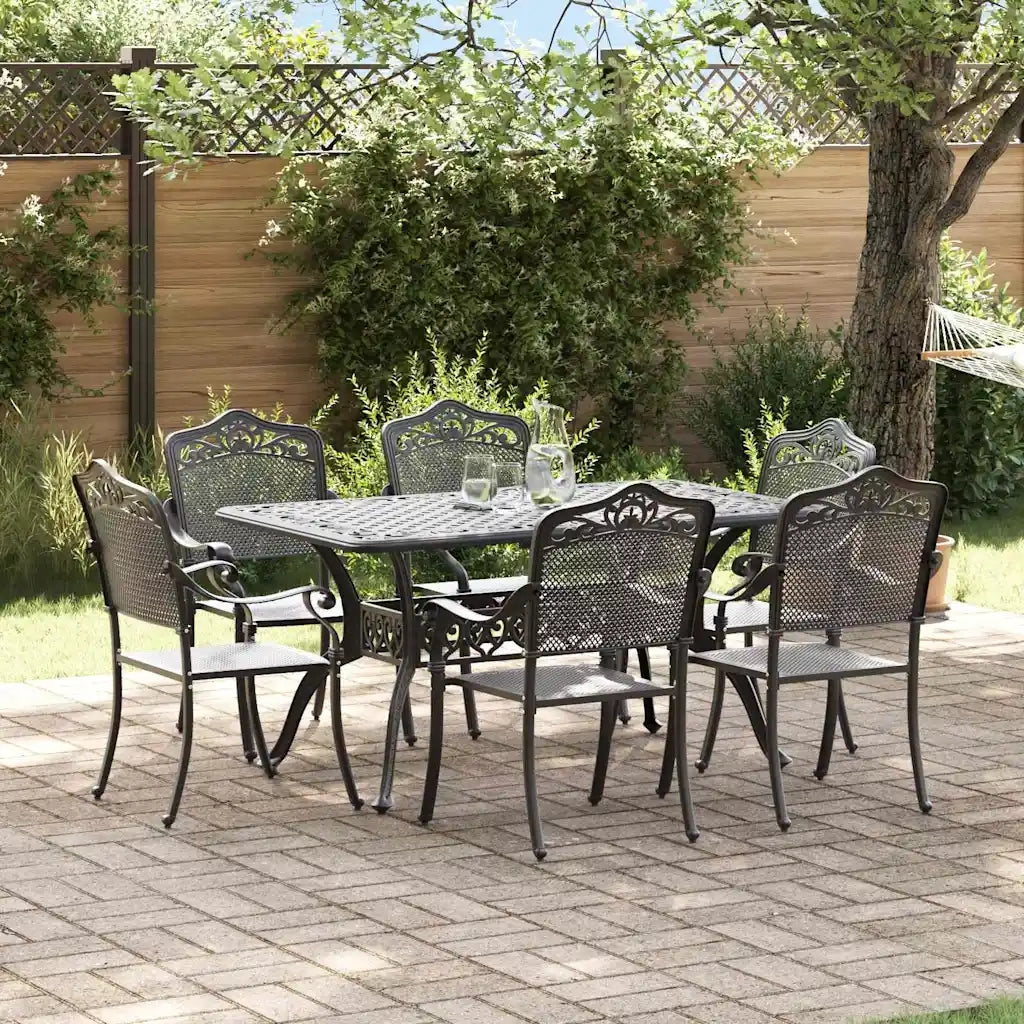 Set da Pranzo per Giardino 7 pcs Nero Alluminio 3334665